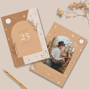 Boho Celestial Maan en Zon Mystic Foto Bruiloft Save The Date