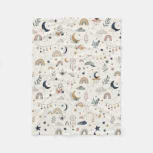 Boho Celestial Neutrale Maan en Sterren Fleece Deken