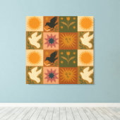 Boho Celestial | Retro Zon & Maan Canvas Afdruk (Insitu (Houten vloer))