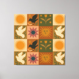 Boho Celestial | Retro Zon & Maan Canvas Afdruk