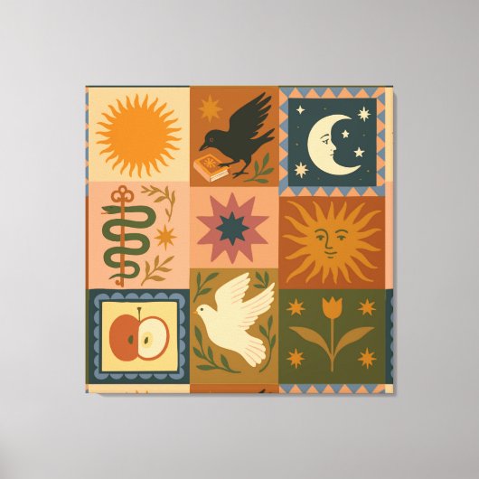 Boho Celestial | Retro Zon & Maan Canvas Afdruk (Voorkant)