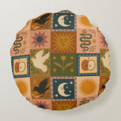 Boho Celestial | Retro Zon & Maan Rond Kussen (Achterkant)