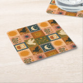 Boho Celestial | Retro Zon & Maan Vierkante Kartonnen Onderzetter (Schuin)