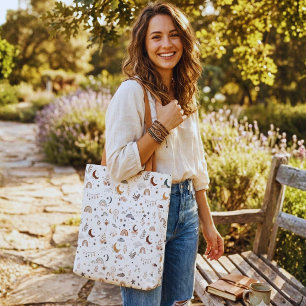Boho Celestial Schoudertas Neutrale Maan en Ster Draagtas