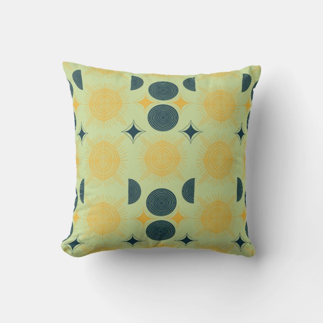 Boho Celestial Sun Moon Mint Kussen (Voorkant)