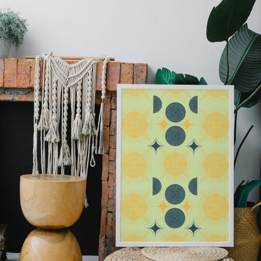 Boho Celestial Sun Moon Mint Poster
