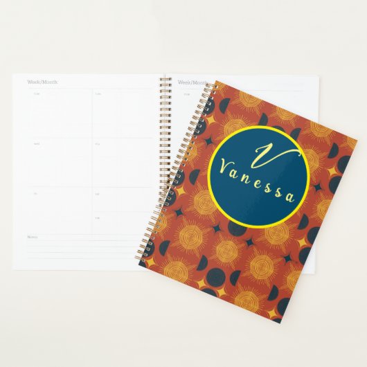 Boho Celestial Sun Moon Monogram Script Planner (Display)