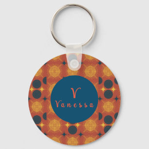 Boho Celestial Sun Moon Monogram Script Sleutelhan Sleutelhanger