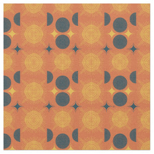 Boho Celestial Sun Moon Oranje Pattern Stof