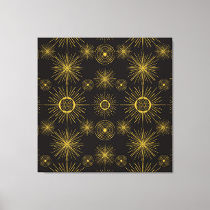 Boho Celestial Sun Stars Black Pattern Canvas Afdruk