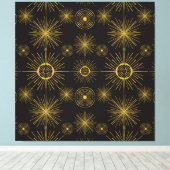 Boho Celestial Sun Stars Black Pattern Canvas Afdruk (Insitu (Houten vloer))