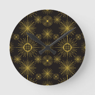 Boho Celestial Sun Stars Black Pattern  Ronde Klok