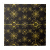 Boho Celestial Sun Stars Black Pattern Tegeltje (Voorkant)