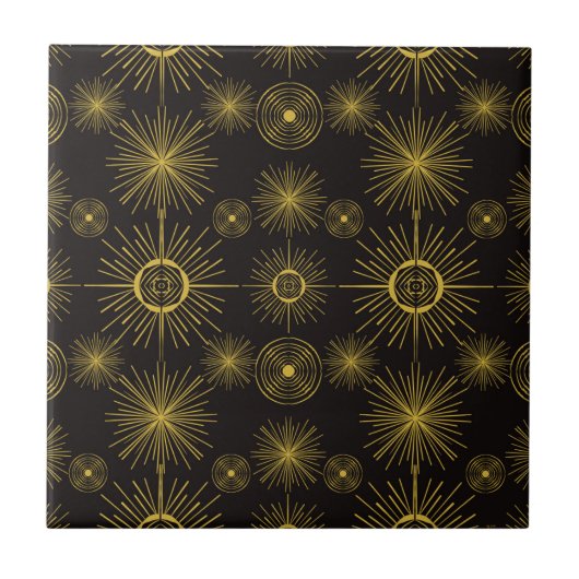 Boho Celestial Sun Stars Black Pattern Tegeltje (Voorkant)
