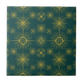 Boho Celestial Sun Stars Blauwgroen Pattern Tegeltje (Voorkant)