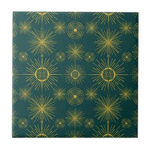 Boho Celestial Sun Stars Blauwgroen Pattern Tegeltje
