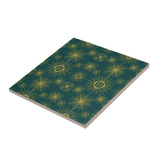 Boho Celestial Sun Stars Blauwgroen Pattern Tegeltje (Zijkant)