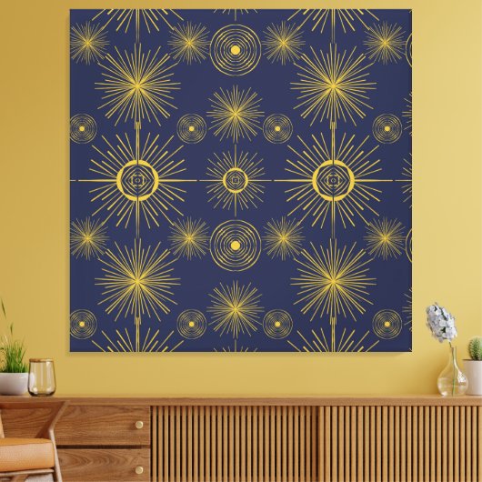 Boho Celestial Sun Stars Blue Pattern Canvas Afdruk (Insitu (Woonkamer))