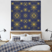 Boho Celestial Sun Stars Blue Pattern Canvas Afdruk (Insitu (Slaapkamer))