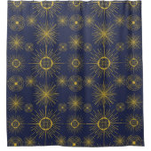 Boho Celestial Sun Stars Blue Pattern Douchegordijn (Voorkant)