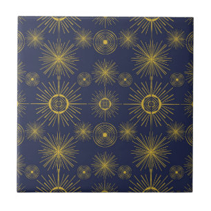 Boho Celestial Sun Stars Blue Pattern Tegeltje