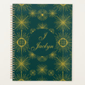 Boho Celestial Sun Stars Gepersonaliseerd Blauwgro Planner (Voorkant)