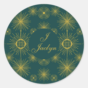 Boho Celestial Sun Stars Gepersonaliseerd Blauwgro Ronde Sticker