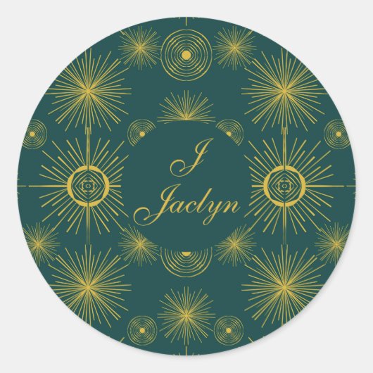 Boho Celestial Sun Stars Gepersonaliseerd Blauwgro Ronde Sticker (Voorkant)