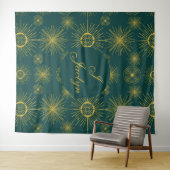 Boho Celestial Sun Stars Gepersonaliseerd Blauwgro Wandkleed (In Situ (horizontaal))