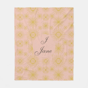 Boho Celestial Sun Stars Gepersonaliseerd roze Fleece Deken