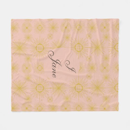 Boho Celestial Sun Stars Gepersonaliseerd roze Fleece Deken (Voorkant (Horizontaal))