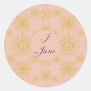 Boho Celestial Sun Stars Gepersonaliseerd roze Ronde Sticker
