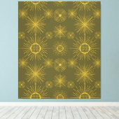 Boho Celestial Sun Stars Green Pattern Canvas Afdruk (Insitu (Houten vloer))