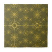 Boho Celestial Sun Stars Green Pattern Tegeltje (Voorkant)
