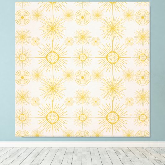 Boho Celestial Sun Stars Ivory Pattern Canvas Afdruk (Insitu (Houten vloer))