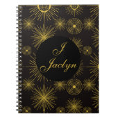Boho Celestial Sun Stars Personalized Black Notitieboek (Voorkant)