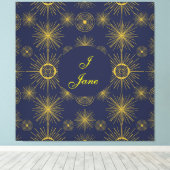Boho Celestial Sun Stars Personalized Blue Canvas Afdruk (Insitu (Houten vloer))
