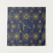 Boho Celestial Sun Stars Personalized Blue Wandkleed (Voorkant (horizontaal))