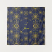 Boho Celestial Sun Stars Personalized Blue Wandkleed (Voorkant)