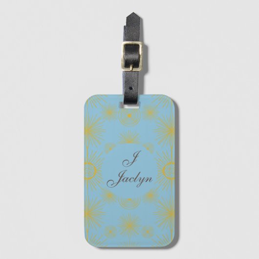 Boho Celestial Sun Stars Personalized Sky Blue Bagagelabel (Voorkant (verticaal))