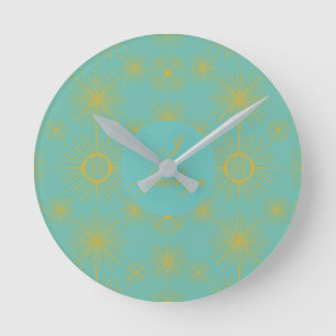 Boho Celestial Sun Stars Personalized Turquoise Ronde Klok