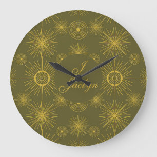 Boho Celestial Sun Stars Persoonlijk Groen Grote Klok