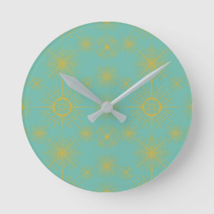 Boho Celestial Sun Stars Turquoise Pattern Ronde Klok