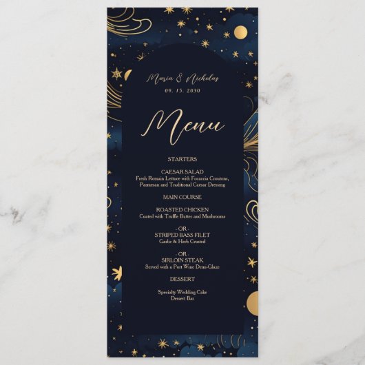 Boho Celestial Wedding Menu Kaart (Voorkant)