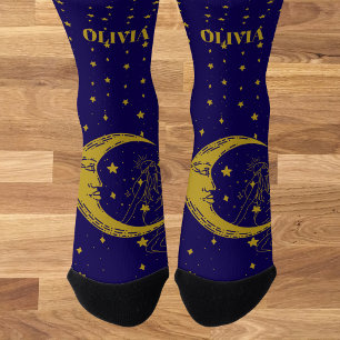 Boho Celestial Woman Whimsical Moon Stars Sokken