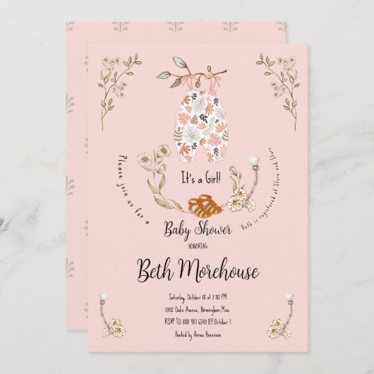 Boho C'est une fille Baby shower Invitation (Devant / Derrière)