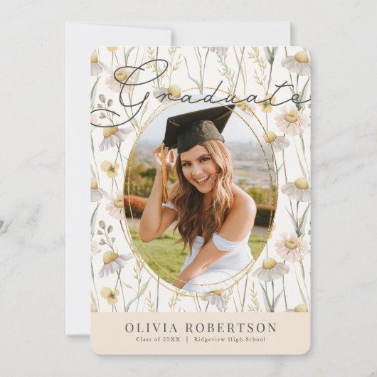 Boho Chamomile Faire-part de graduation photo (Devant)