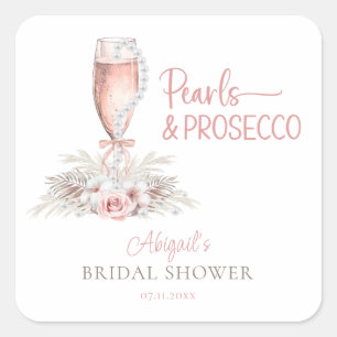 Boho Champagne Glas Parels&P prosecco Bruidscadeau Vierkante Sticker