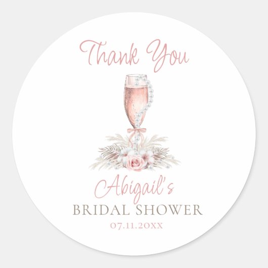 Boho Champagne Glazen Parels & Prosecco Vrijgezell Ronde Sticker (Voorkant)