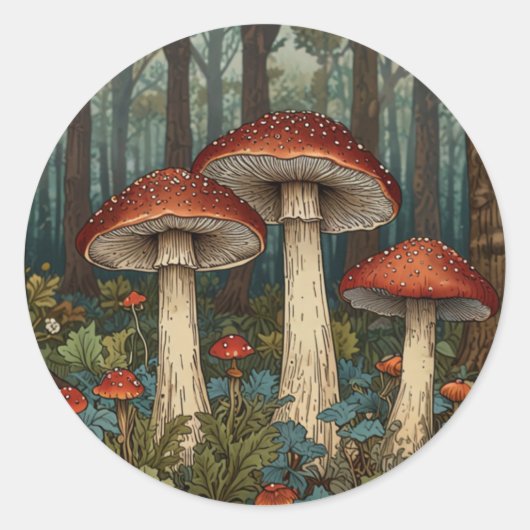 Boho champignons bos ronde sticker (Voorkant)